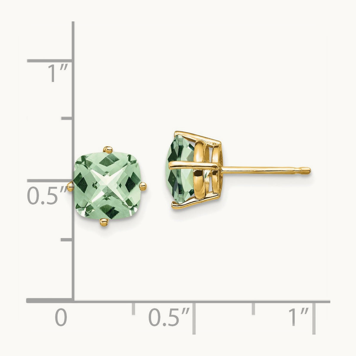 Cushion Checker-Cut Green Quartz Earring, 7mm, 14K