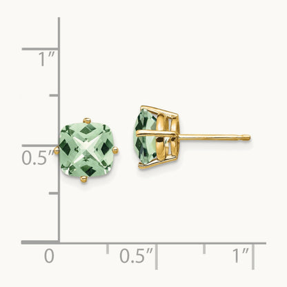 Cushion Checker-Cut Green Quartz Earring, 7mm, 14K
