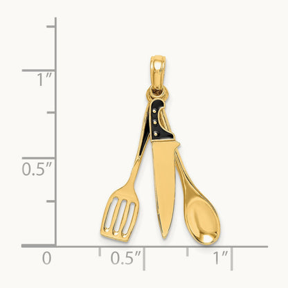 3-D Enamel Butcher Knife, Spoon and Spatula Moveable Charm, 14K