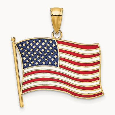 w/ Enamel American Flag Charm, 14K