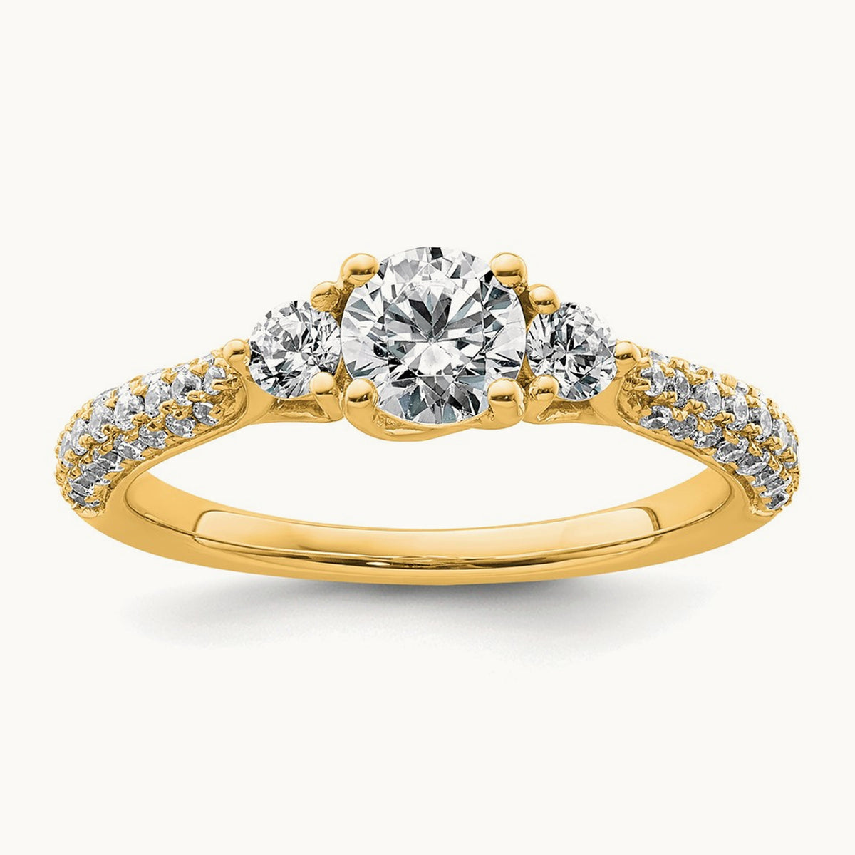Round 3 Stone Engagement Ring, 0.50-3.75 ct tw Lab-Grown Diamond — 1 ct, VS (Best) · Certified, 14K Yellow Gold
