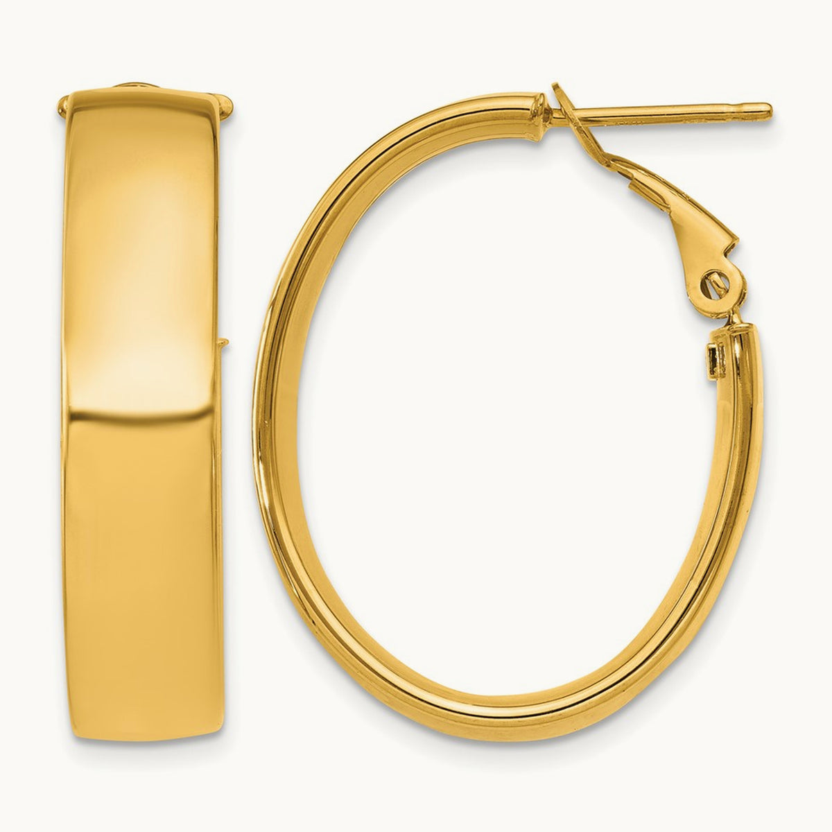 Oval Omega Back Hoop Earrings — 14K Yellow Gold, 6.75mm