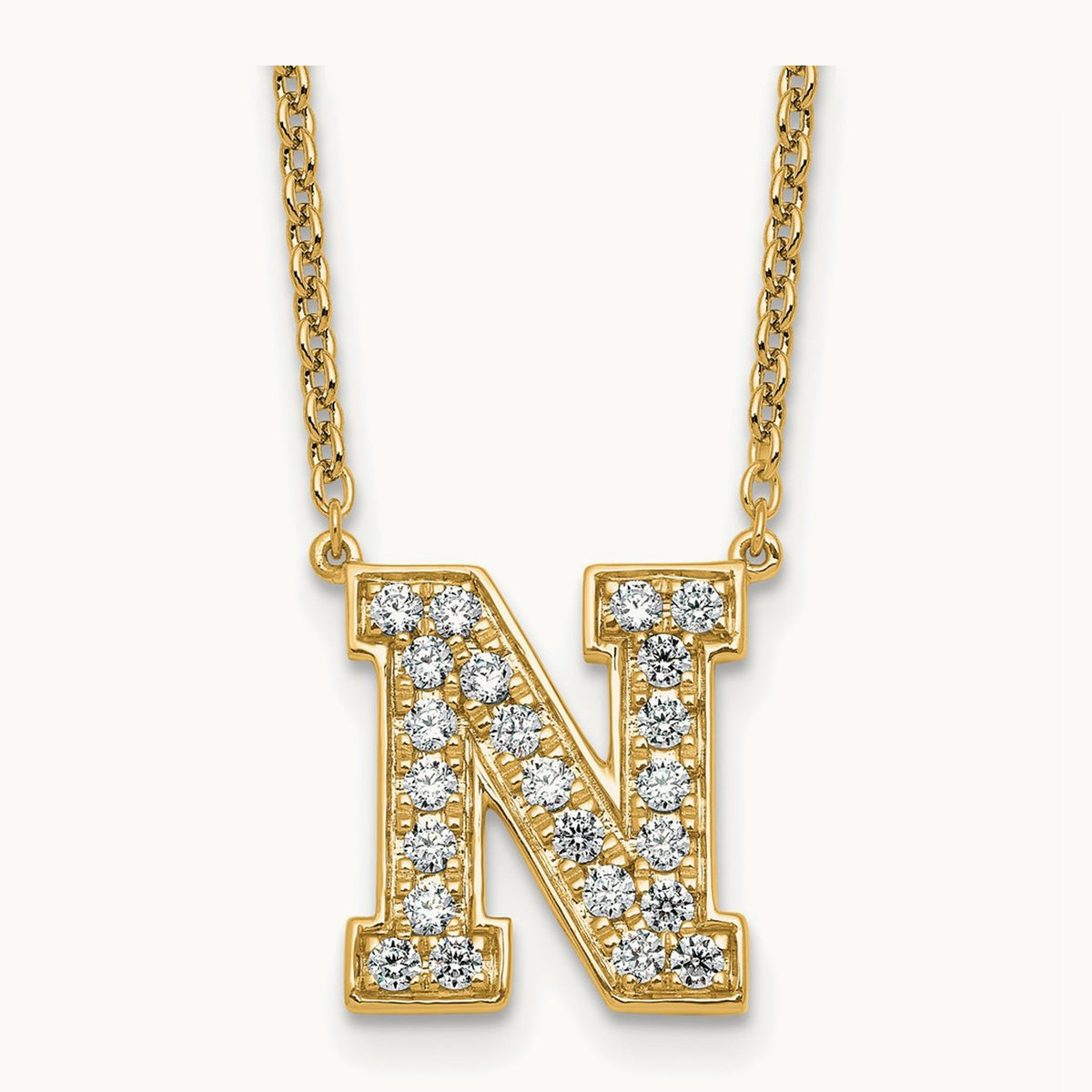 Initial Necklace — 14K Yellow Gold, N, 5/8 ct