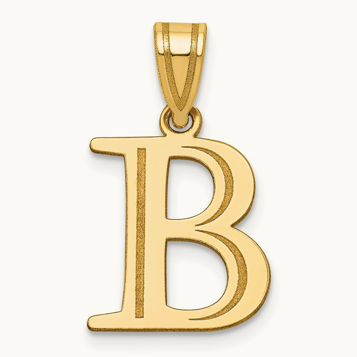 Polished Etched Letter B Initial Pendant, 14K