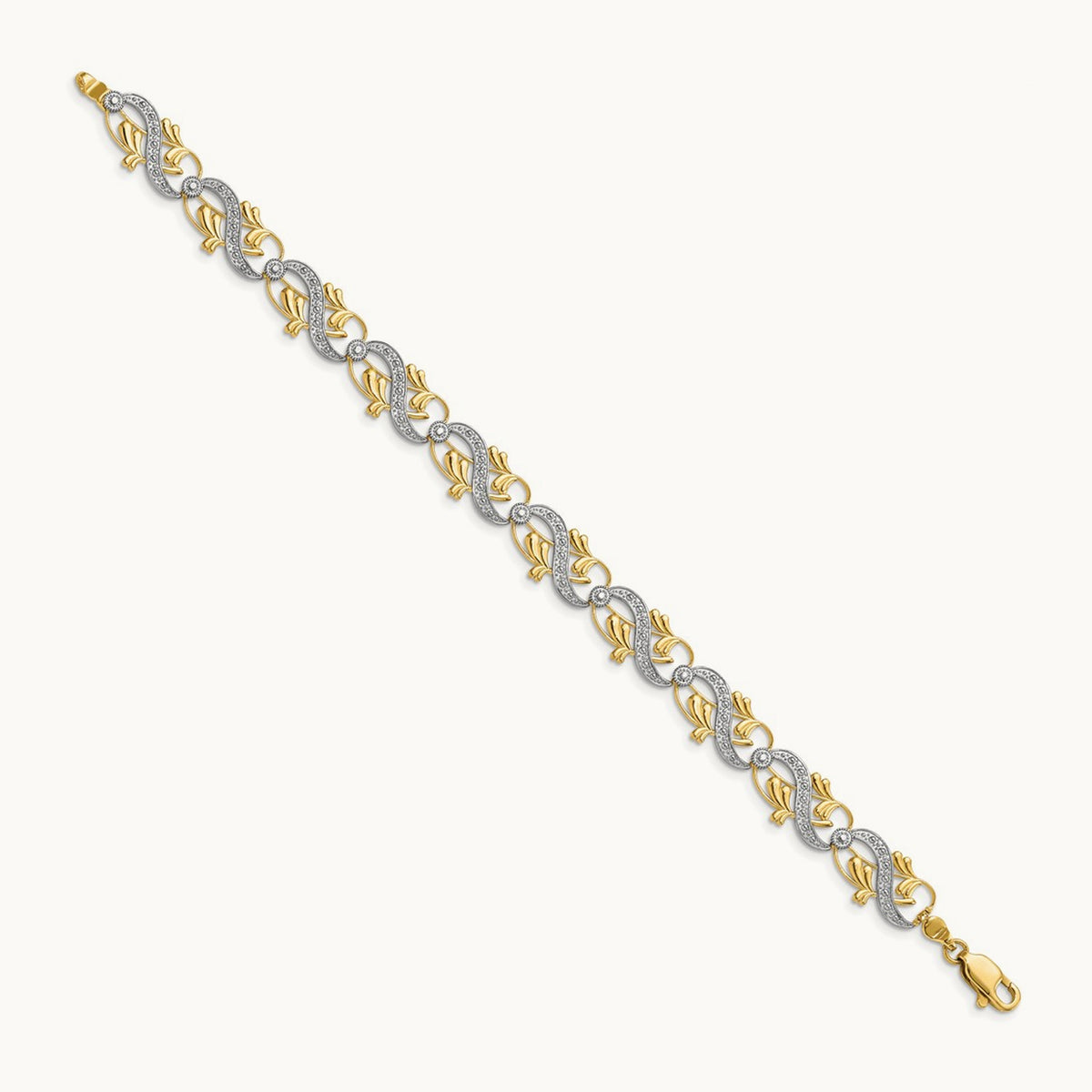 Diamond-Cut Fancy Link Bracelet, 14K with White Rhodium
