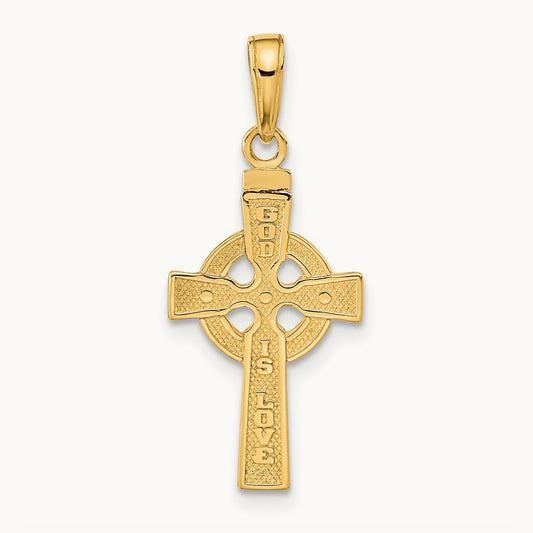 Reversible GOD IS LOVE Celtic Cross Pendant, 14K