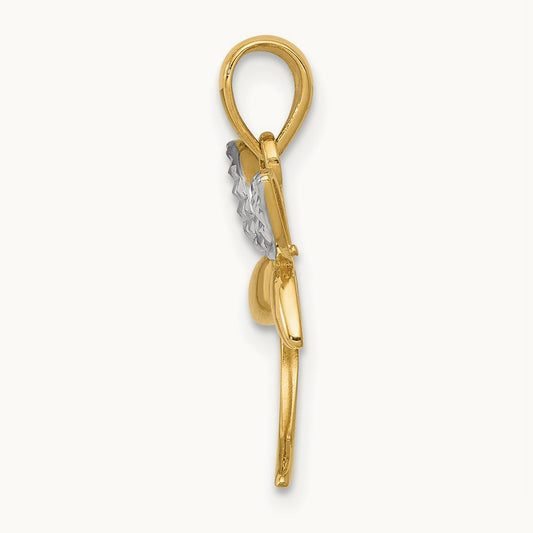 w/Rhodium D/C and Polished Dragonfly Pendant, 14K