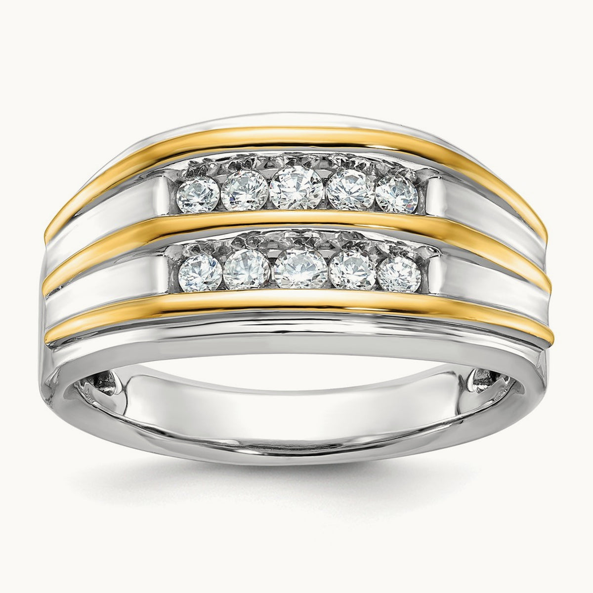 IBGoodman Men's Polished 2-Row Diamond Ring, 14K Two-tone