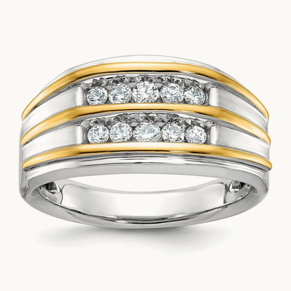 IBGoodman Men's Polished 2-Row Diamond Ring, 14K Two-tone