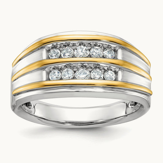 IBGoodman Men's Polished 2-Row Diamond Ring, 14K Two-tone