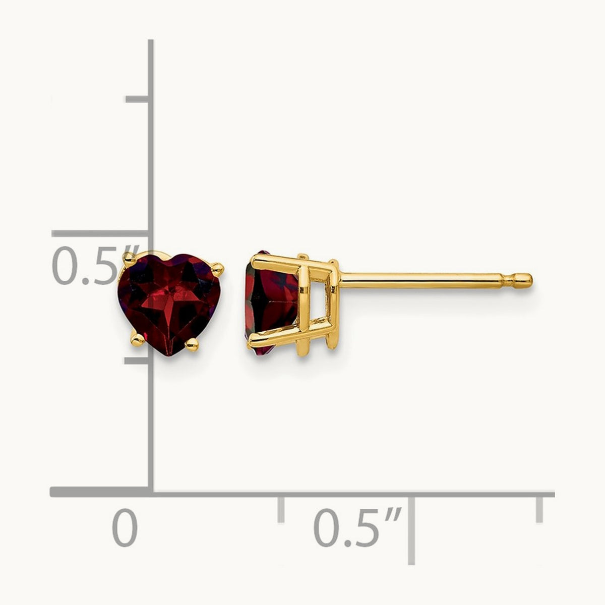 Heart Garnet Earrings, 5mm, 14K
