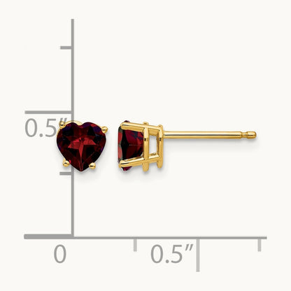 Heart Garnet Earrings, 5mm, 14K