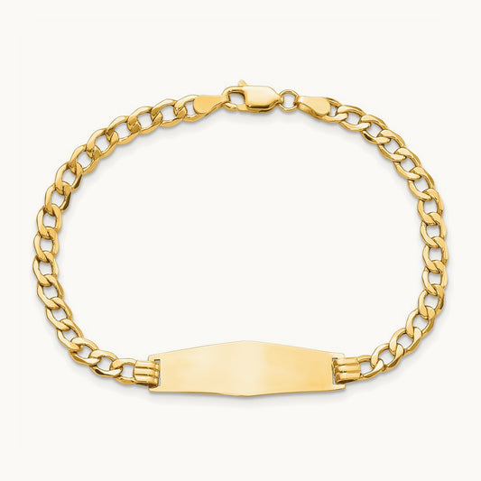 Semi-solid Soft Diamond Shape Curb Link ID Bracelet, 14K
