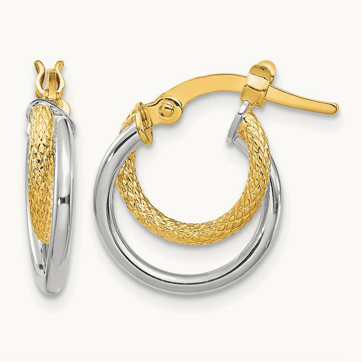 Polished Diamond-cut Hoop Earrings — 14K Two-Tone Gold