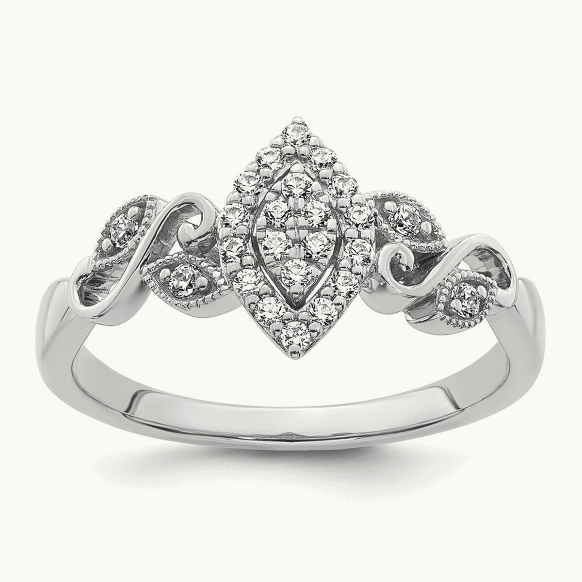 Complete Diamond Cluster Marquise Engagement Ring — 14K White Gold