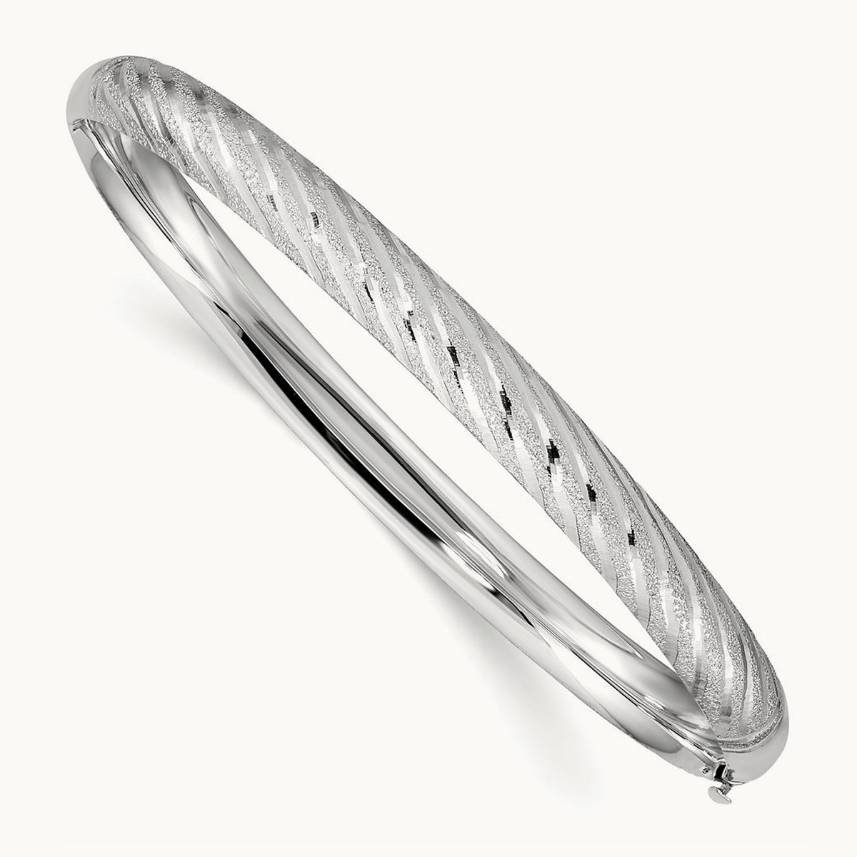 Textured Diamond-cut Twisted Hinged Bangle — 14K White Gold