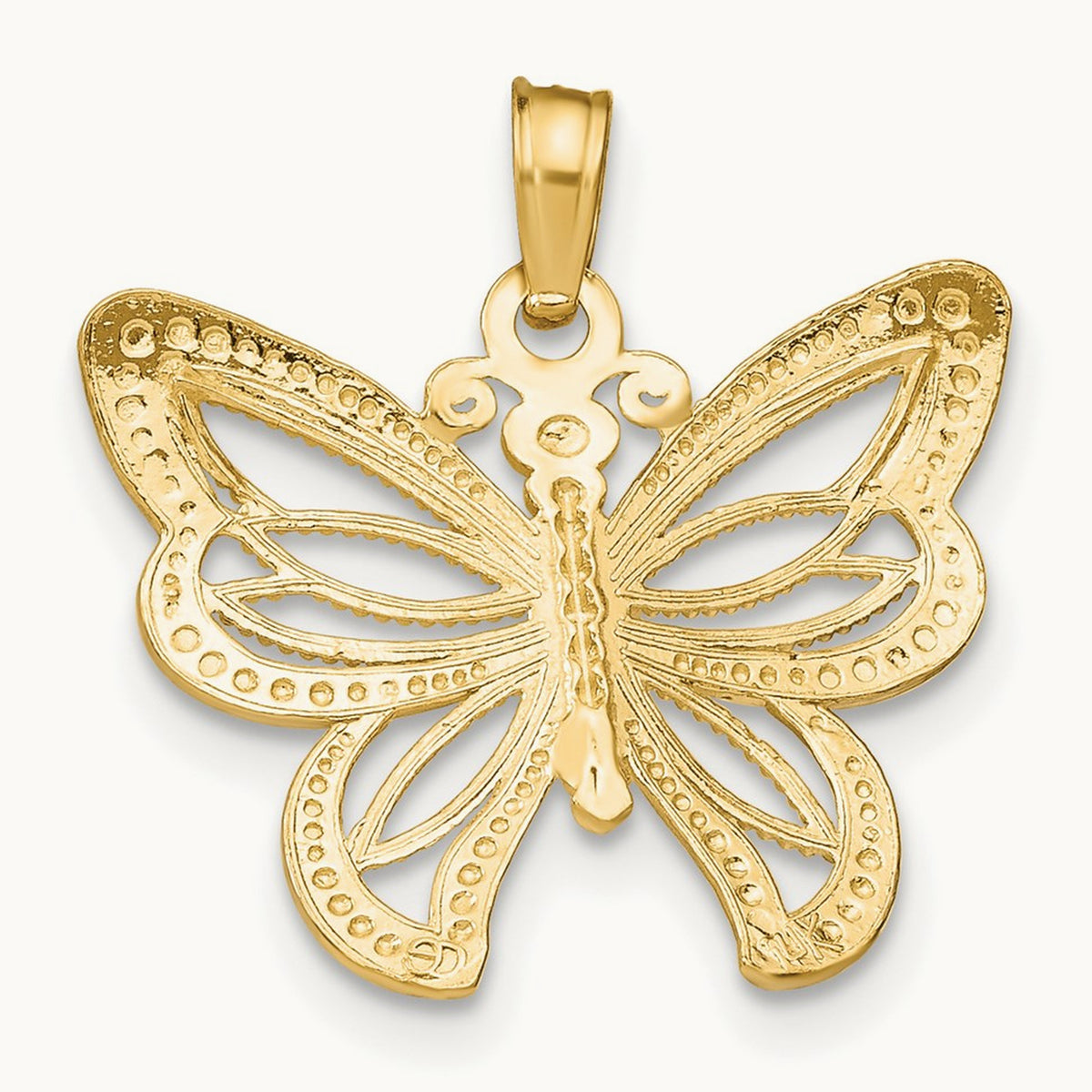 Butterfly with White Beaded Wings Charm with rhodium — 20.5mm