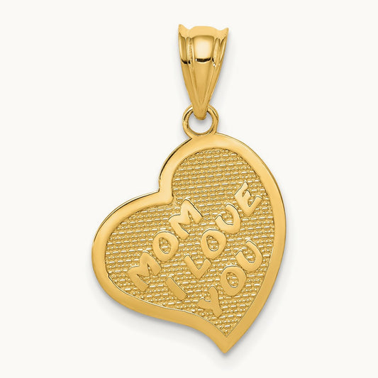 Polished Mom I Love You/Cross Reversible Heart Pendant, 14K