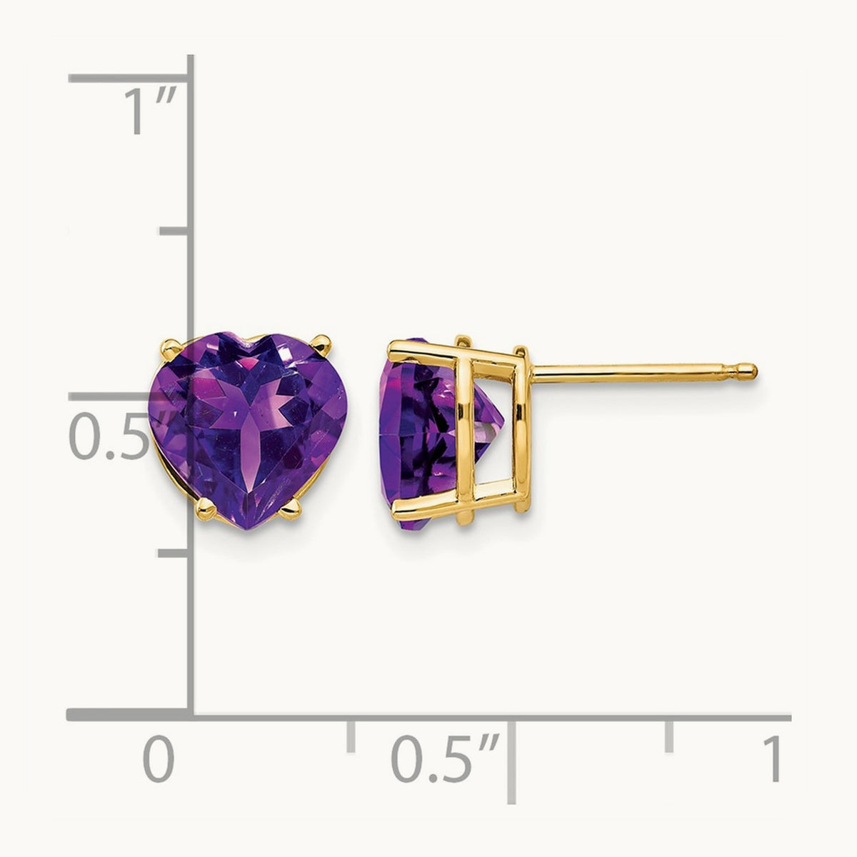 Heart Amethyst earring, 8mm, 14K