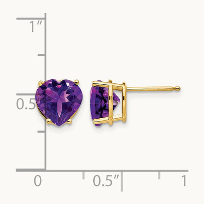 Heart Amethyst earring, 8mm, 14K