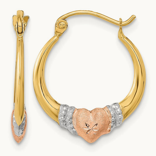 w/White Rhodium Polished Satin & D/C Hoop Earrings, 14K Two-tone