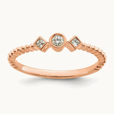 Scalloped Band Petite Round Complete Diamond Ring — 14K Rose Gold, 7