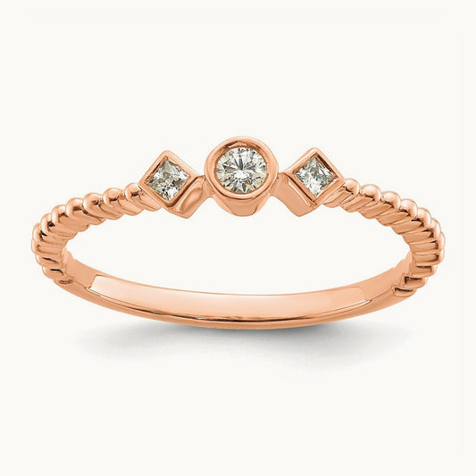 Scalloped Band Petite Round Complete Diamond Ring — 14K Rose Gold, 7