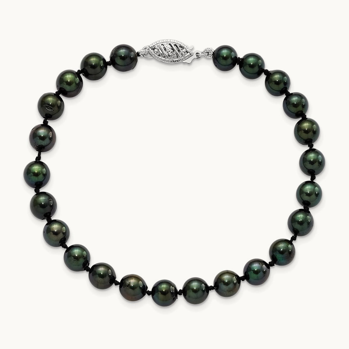6- Round Black Saltwater Akoya Cultured Pearl Bracelet, 14K White Gold