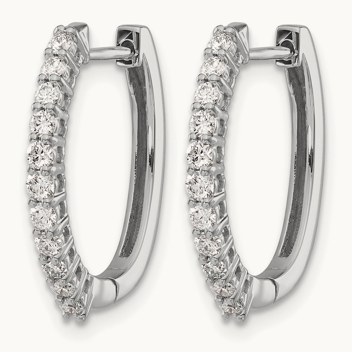 Diamond Hinged Hoop Earrings — 14K White Gold, 19mm, 0.49 ct