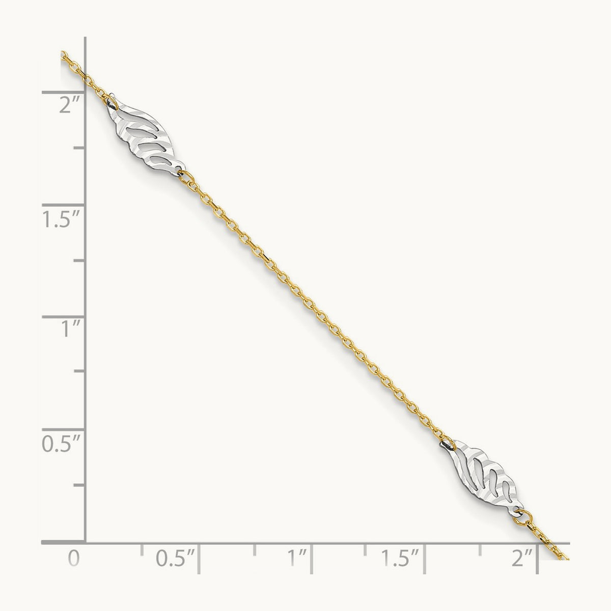 Diamond-cut Polished Leaf 9in Plus 1in ext. Anklet, 14K Two-tone