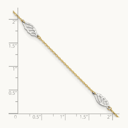 Diamond-cut Polished Leaf 9in Plus 1in ext. Anklet, 14K Two-tone