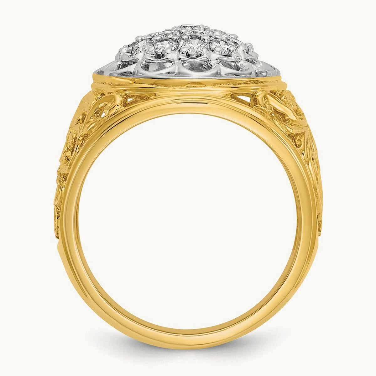IBGoodman Men's Polished Filigree Round Dia Cluster Ring, 14K Two-tone