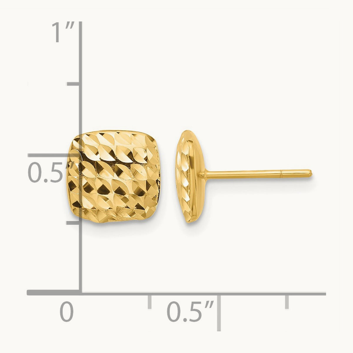 Diamond Cut Square Post Earrings — 14K Yellow Gold