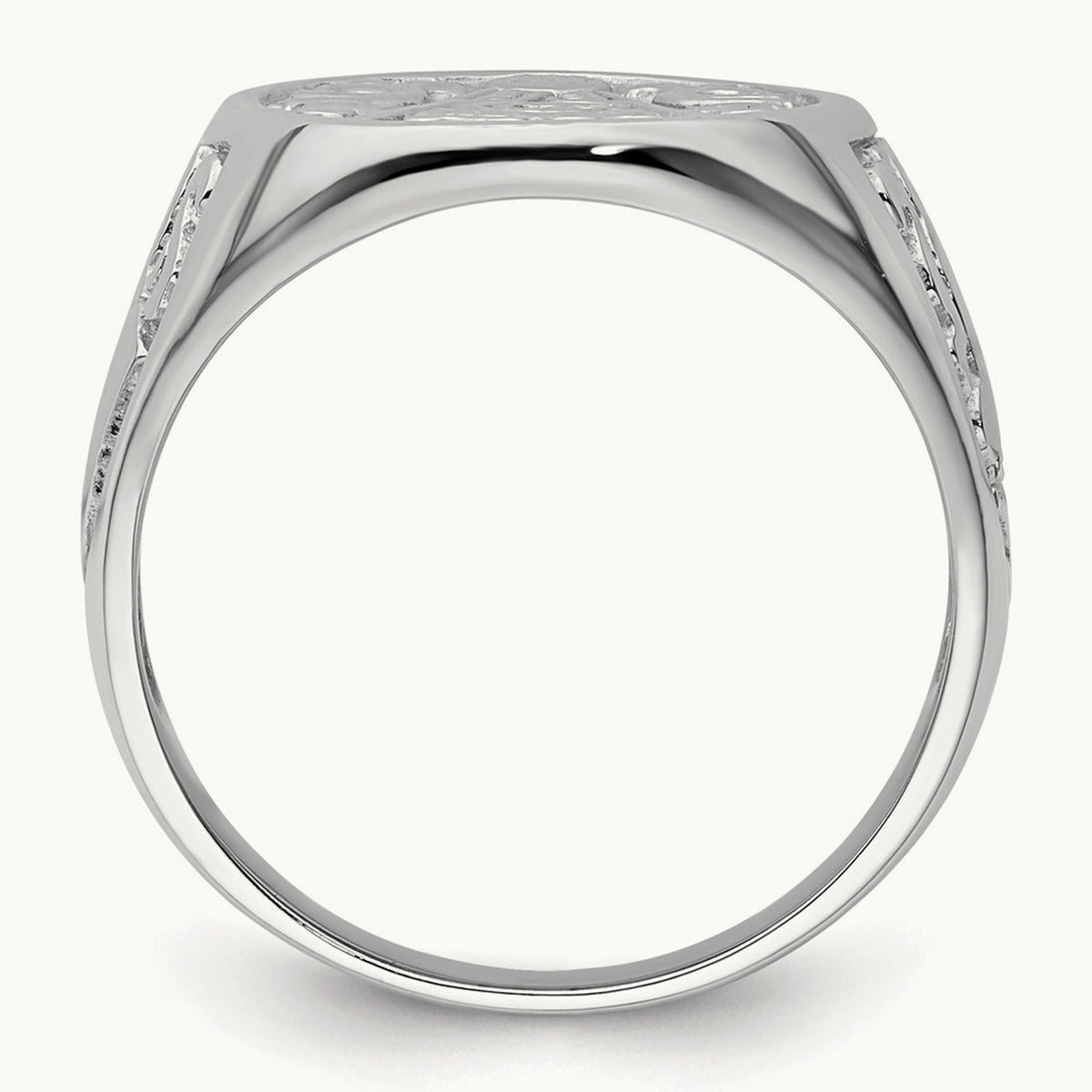 Men's Polished and Grooved (No Enamel) Masonic Ring, 14K White Gold