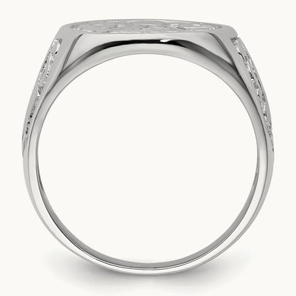 Men's Polished and Grooved (No Enamel) Masonic Ring, 14K White Gold