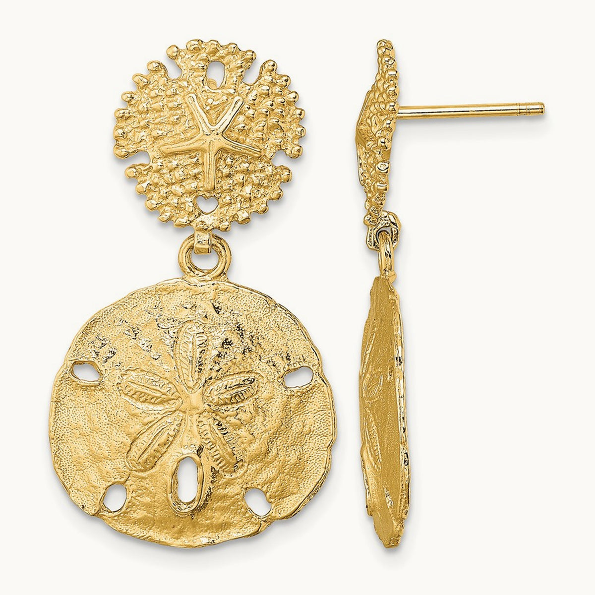 Double Sand Dollar Dangle Earrings, 14K