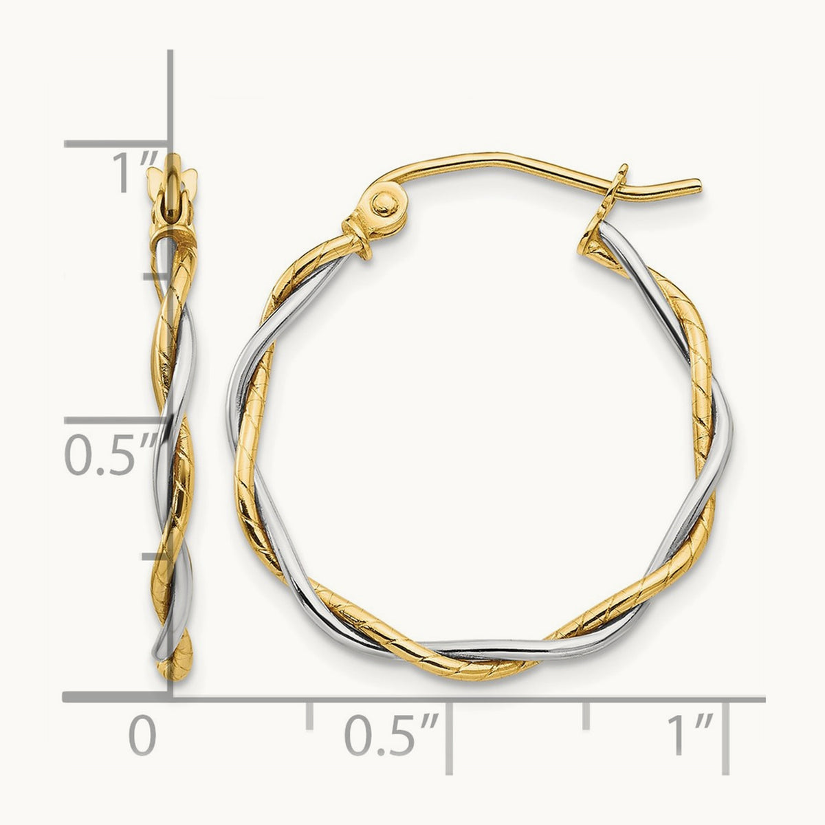 Twisted Dual Band Hoop Earrings — 14K Two-Tone Gold, 21mm, 1.8mm