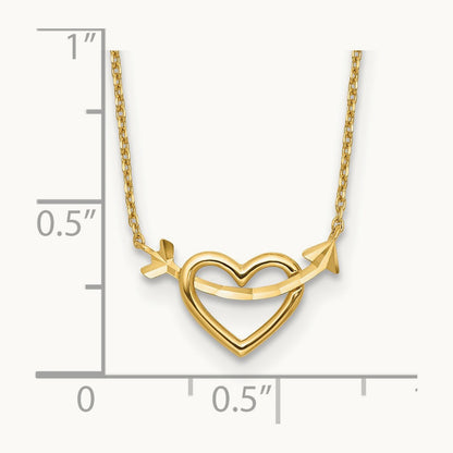 Polished Heart with Arrow 18in with 2in ext. Necklace, 14K