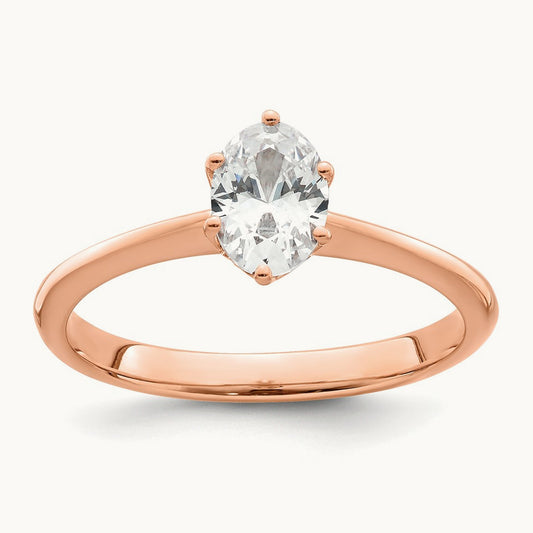 Polish 3/4ct Oval Leaf Design Semi-Mount Dia Ring, 14K Rose
