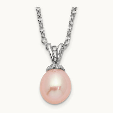 Madi K RH-plated Pink Rice 6- FWC Pearl Necklace, 7mm, Sterling Silver