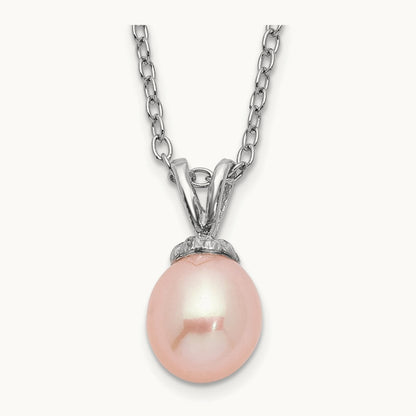 Madi K RH-plated Pink Rice 6- FWC Pearl Necklace, 7mm, Sterling Silver