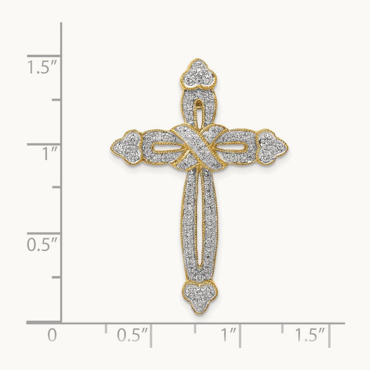 Diamond Budded Cross Chain Slide — 14K Yellow Gold, 36.5mm