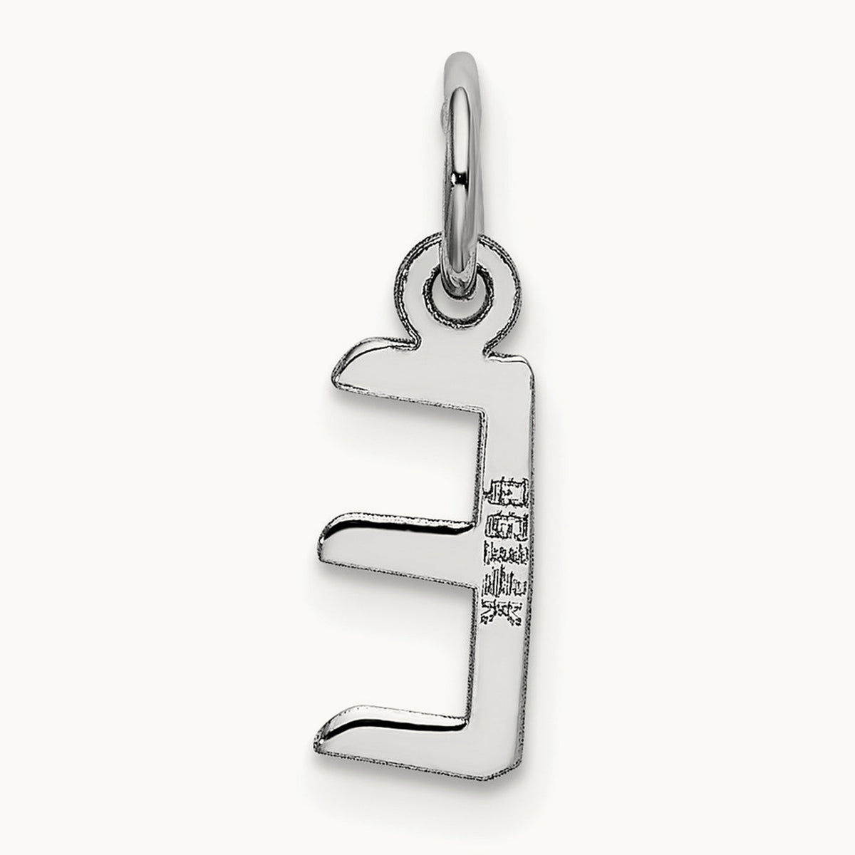 Small Slanted Block Initial Charm — 14K White Gold, E