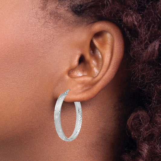 Rhodium In/Out Diamond-cut Earrings — 30.5mm