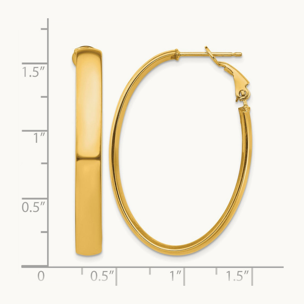 High Polished Omega Back Oval Hoop Earrings — 14K Yellow Gold