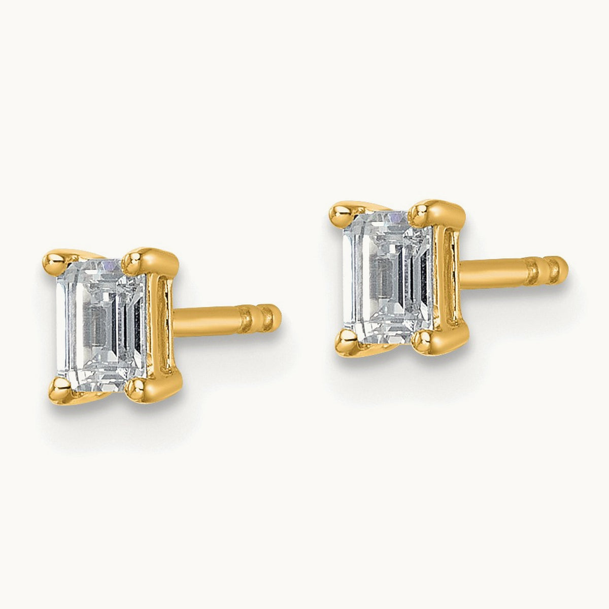 Emerald Four-Prong Stud Earrings, 0.50-6.00 ct tw Lab-Grown Diamond — 1/2 ct, 14K Yellow Gold
