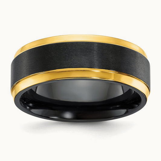 Black Zirconium Polished Yellow IP-plated w/Brushed Black Center Band, 8mm