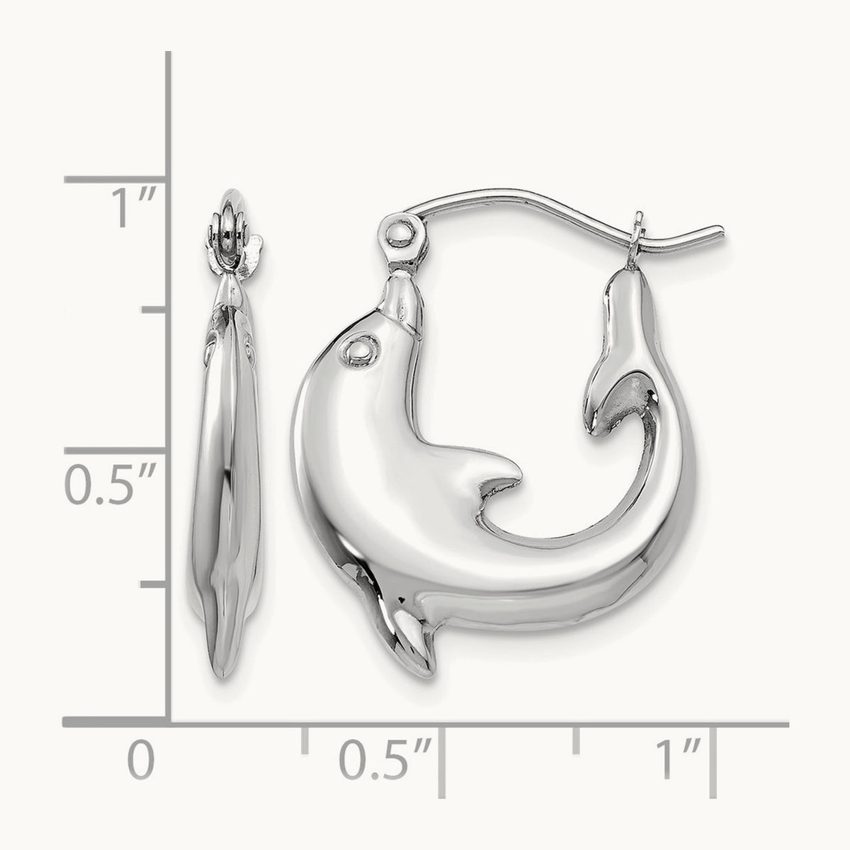 Polished Dolphin Hoop Earrings — 14K White Gold, 18.5mm