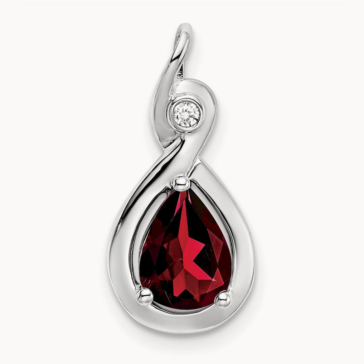 Pear Garnet and Diamond Pendant — 14K White Gold