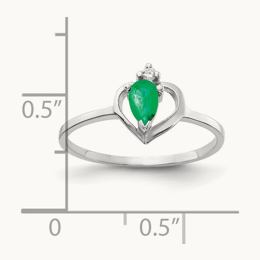 5x3mm Pear Emerald AA Diamond ring, 14K White Gold